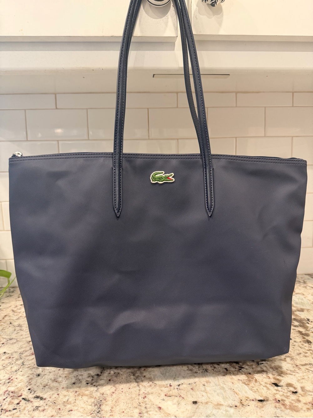Lacoste Navy Blue Tote with Signature Croc Patch
